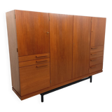 High Scandinavian modernist vintage sideboard in teak and black metal.