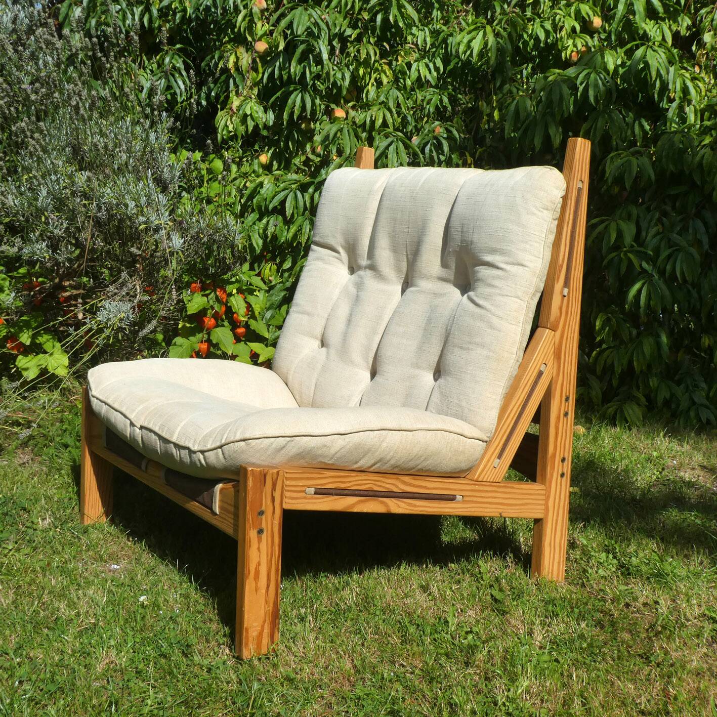 rare large pine armchair, Silkeborg, Denmark, 1970