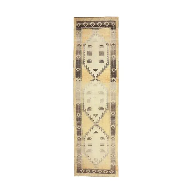 Vintage Gold-Beige Turkish Hand-Knotted Hallway Runner 115x419