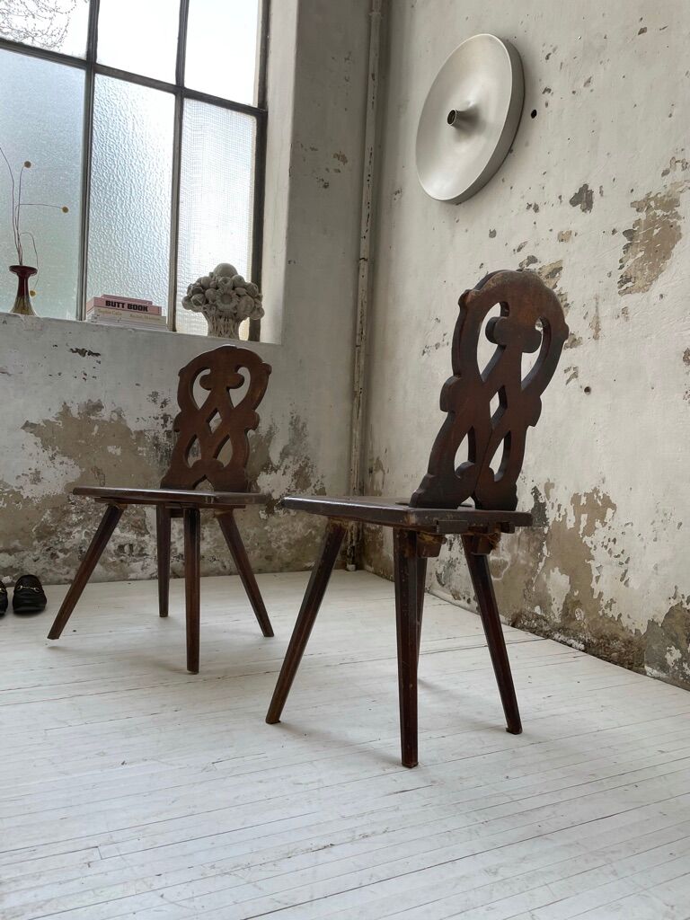 Pair of brutalist Alsatian mountain chairs 19th