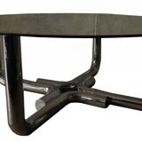 Table basse en acier tubulaire et verre, années 60
