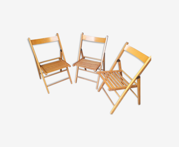 3 chaises pliable bois vintage epoque 1970