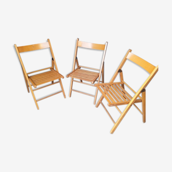 3 foldable chairs wood vintage epoch 1970