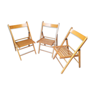 3 foldable chairs wood vintage epoch 1970