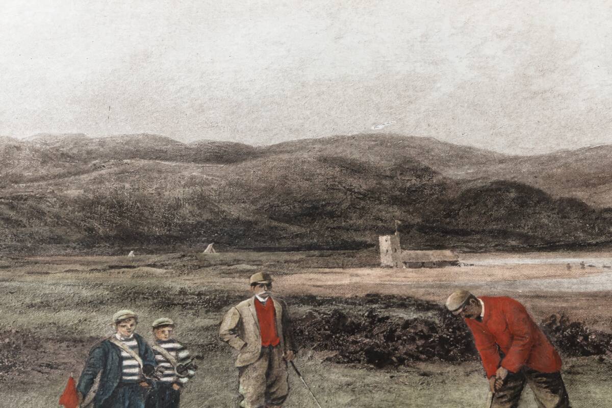 Colour lithograph, "The putting green" Golf, after Douglas Adams.