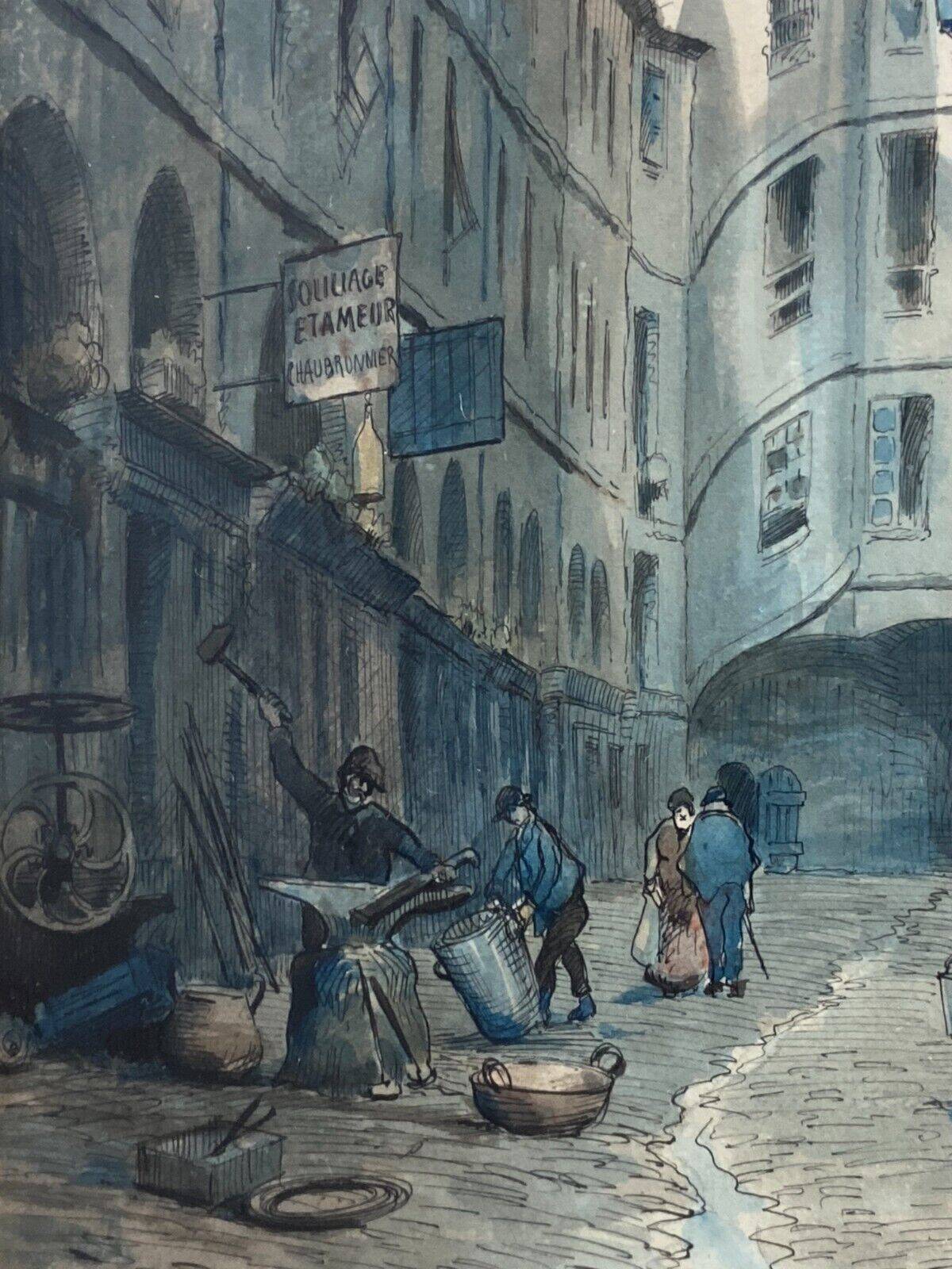 Aquarelle signée Charles Forget (1886-1960) La cour du dragon 1925 Paris VIème
