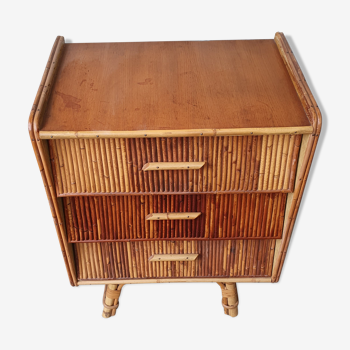 Commode bois et rotin 1950