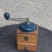 Peugeot Freres coffee grinder in wood and vintage blue metal