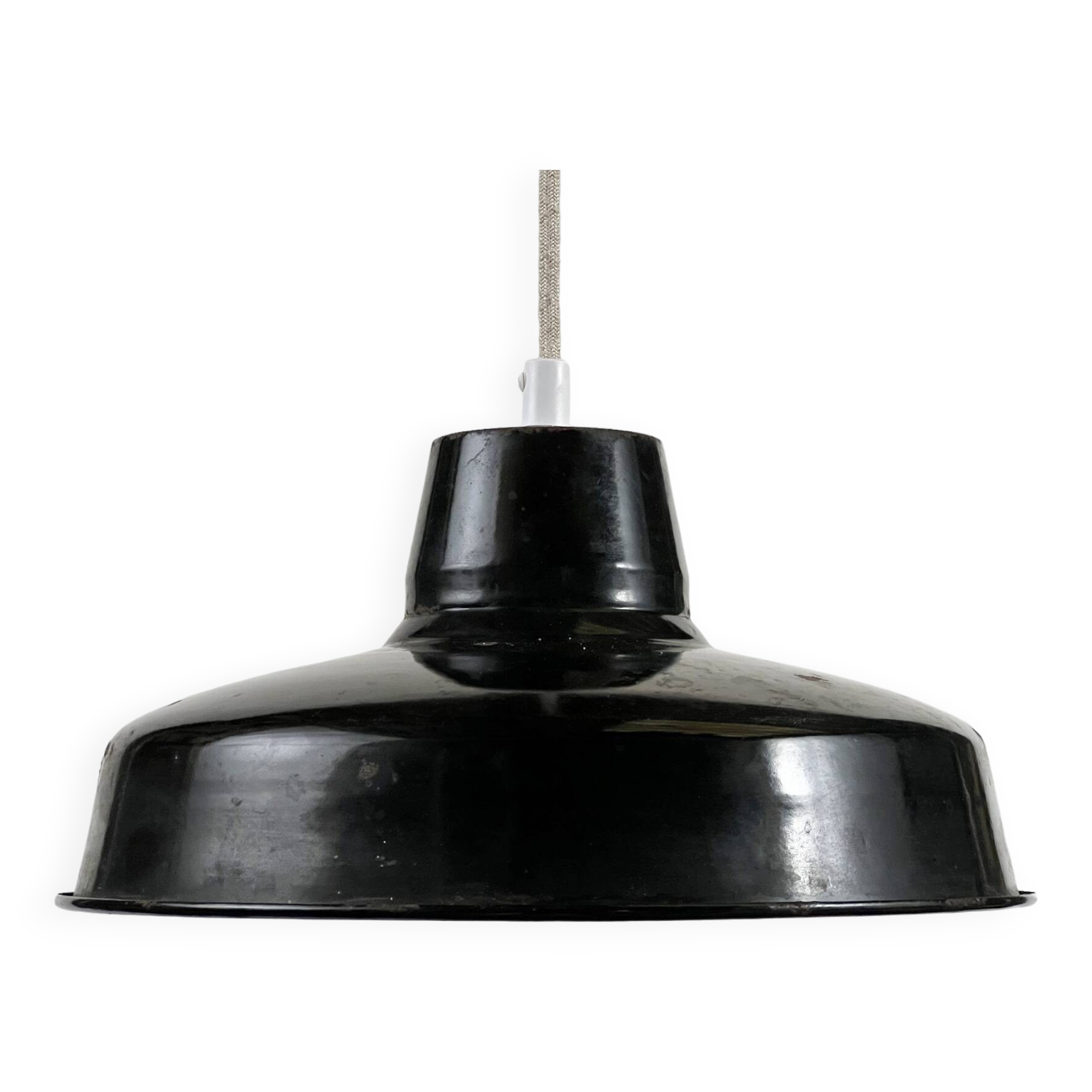 Enameled industrial pendant light. France 1950s