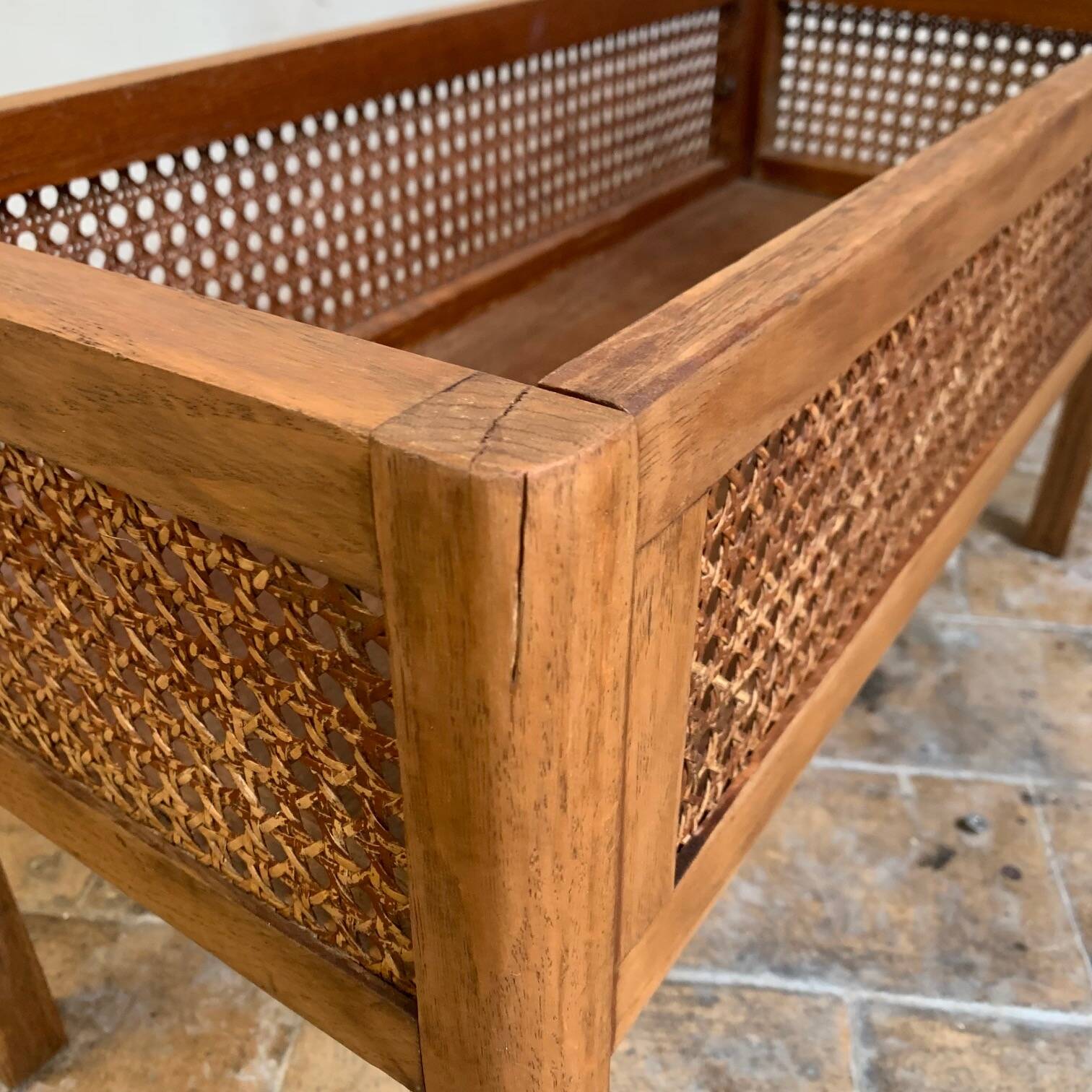 Vintage wooden and cane planter