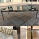 Table basse rectangulaire métal et verre St Gobain bleuté gris 1970
