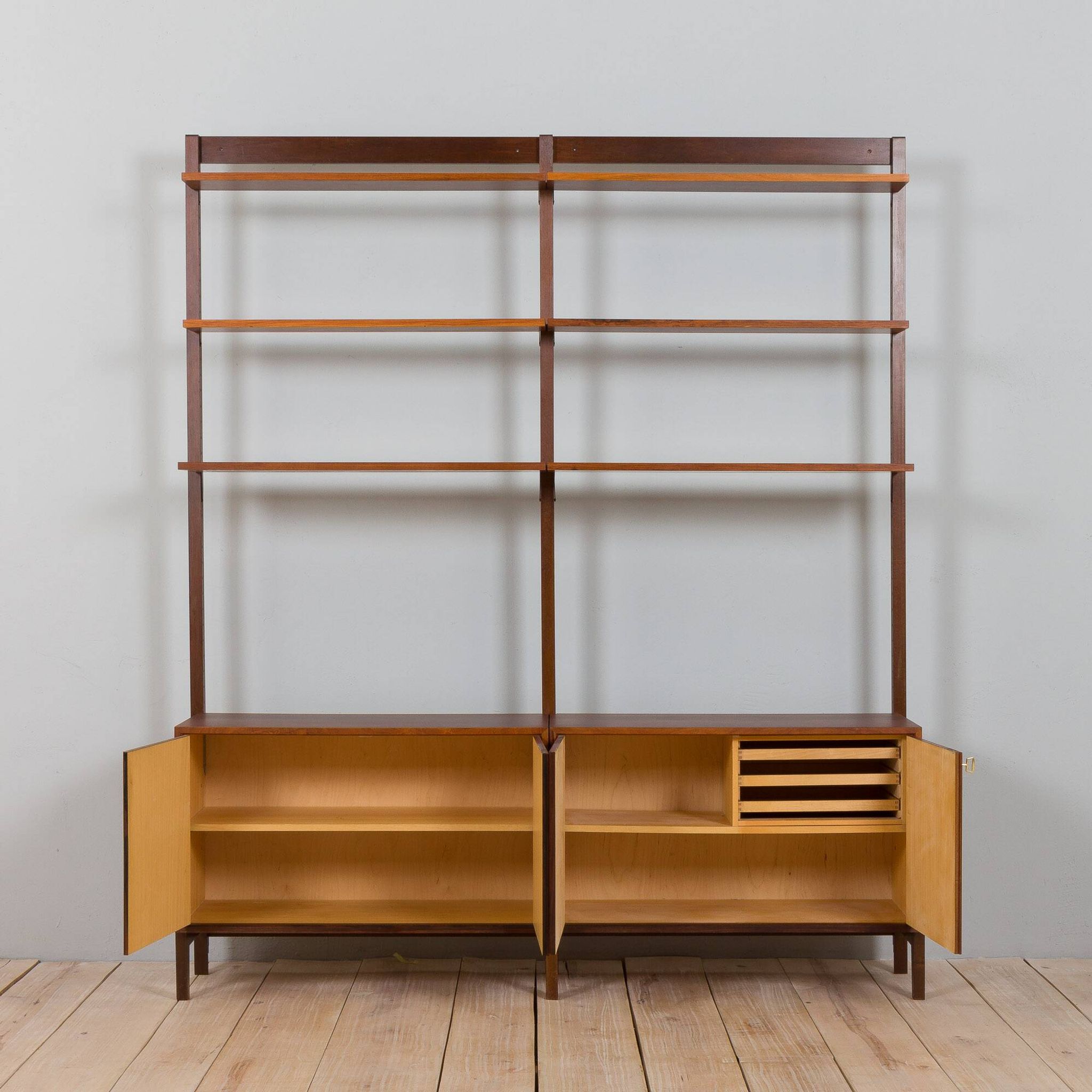 Scandinavian two bay rosewood free-standing wall unit