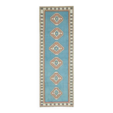 Tapis coureur vintage turc Oushak fait à la main en laine et coton bleu 97x289
