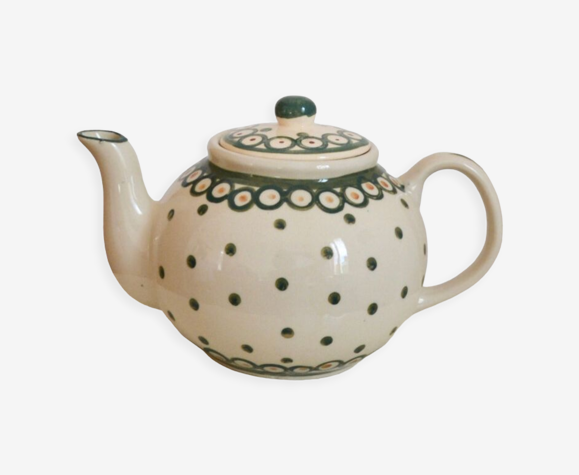 Théière en céramique polonaise, peinte à la main style vintage