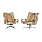 Swivel Leather Chairs by Carl Straub, 1950s, Set of 2