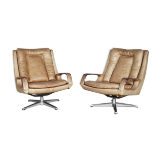 Swivel Leather Chairs by Carl Straub, 1950s, Set of 2