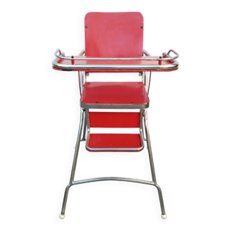 Chaise haute baby flash 1960 chromé et bois rouge