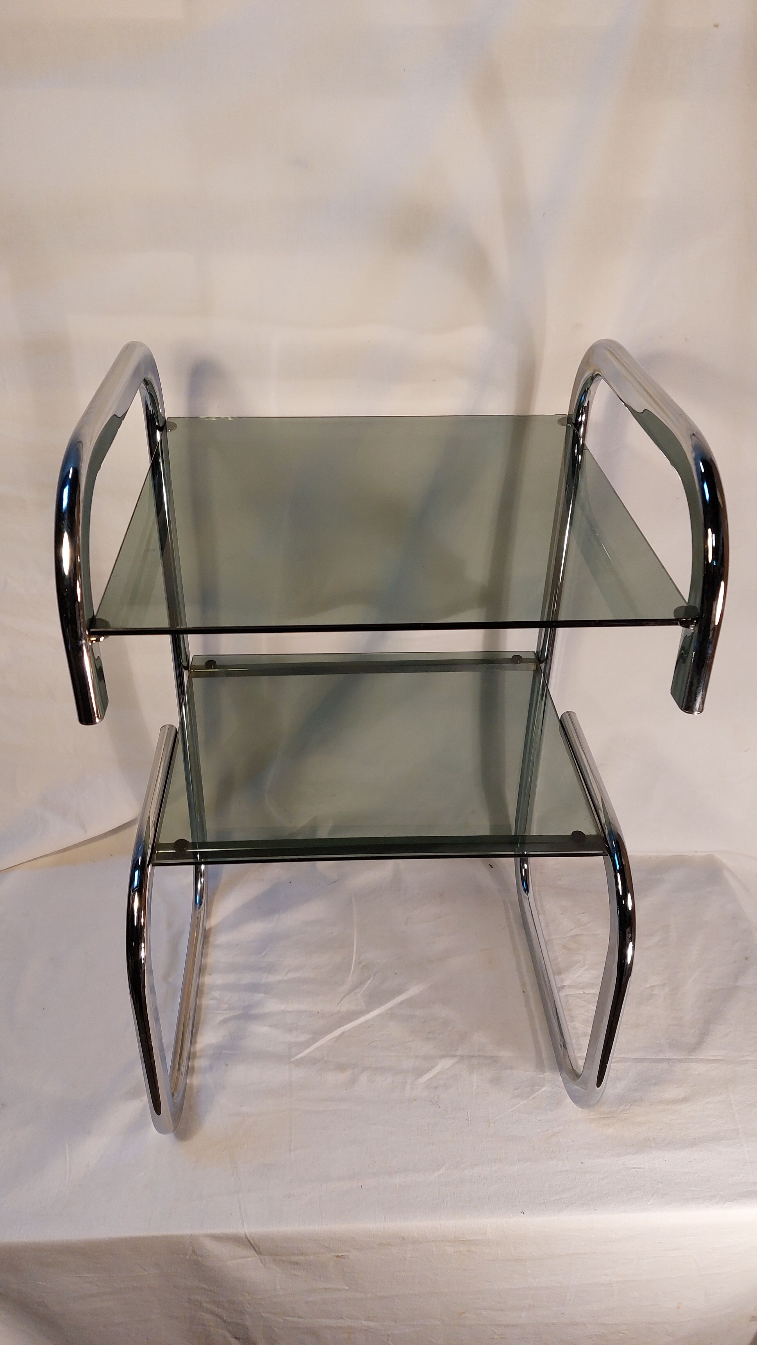 Vintage side table in chrome and smoked glass