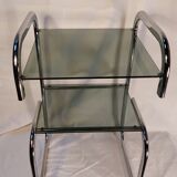 Vintage side table in chrome and smoked glass