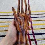 Carved wooden ring holder signed 70s