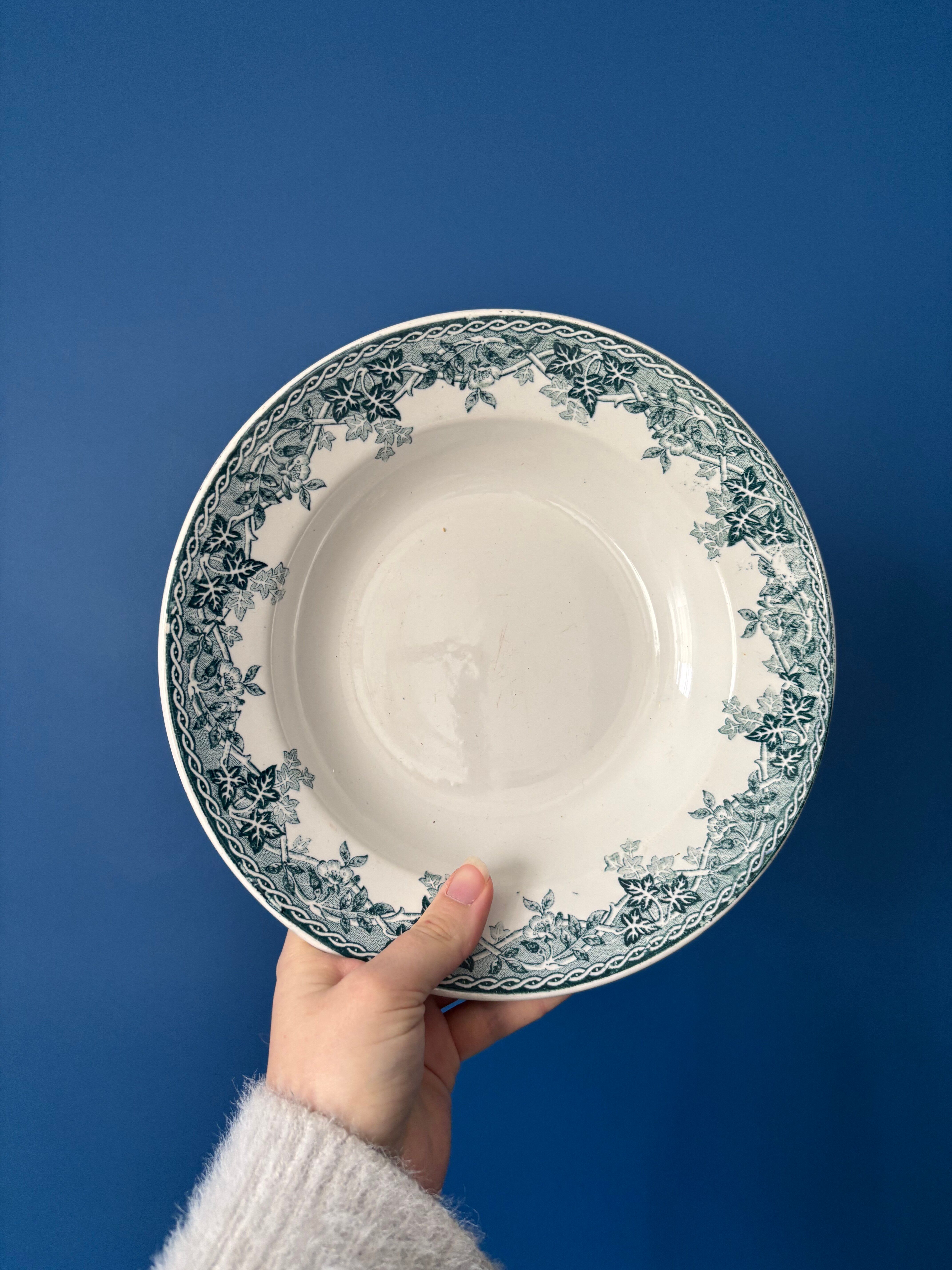 Set of 4 blue deep plates Terre de Fer Moulin des Loups summer