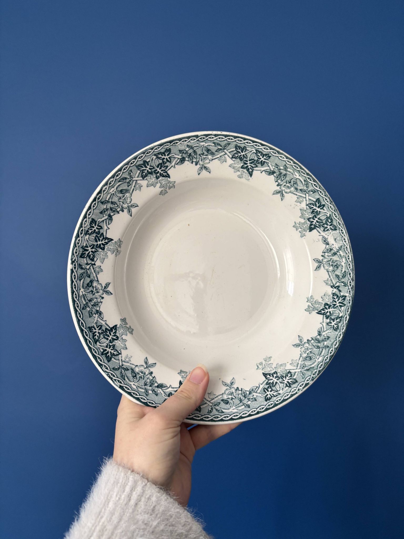 Set of 4 blue deep plates Terre de Fer Moulin des Loups summer