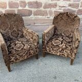 Pair of 1930 vintage art deco club armchairs in velvet