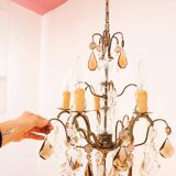 Lustre suédois 5 bras en laiton patiné moitié 20ème