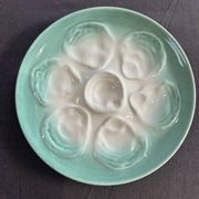 Niderviller sea-green earthenware oyster plates, set of 10 + dish
