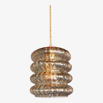 Lampe suspension vintage années 60 verre ambré doré