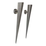 Pair of vintage XL wall lights, brushed curved metal, France 1980