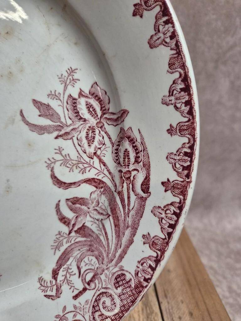 Round antique Saint-Amandoise plate – Iris model – Earthenware