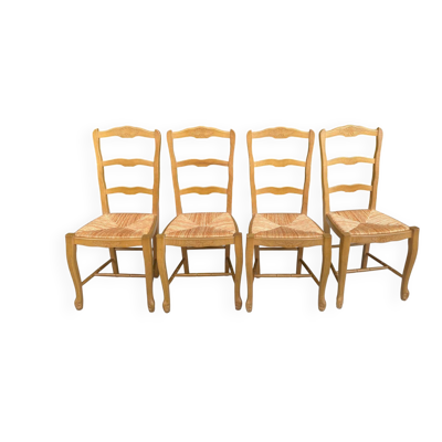 Lot de 4 chaises en hêtre massif et paille — Interior's (Style Rustique Chi