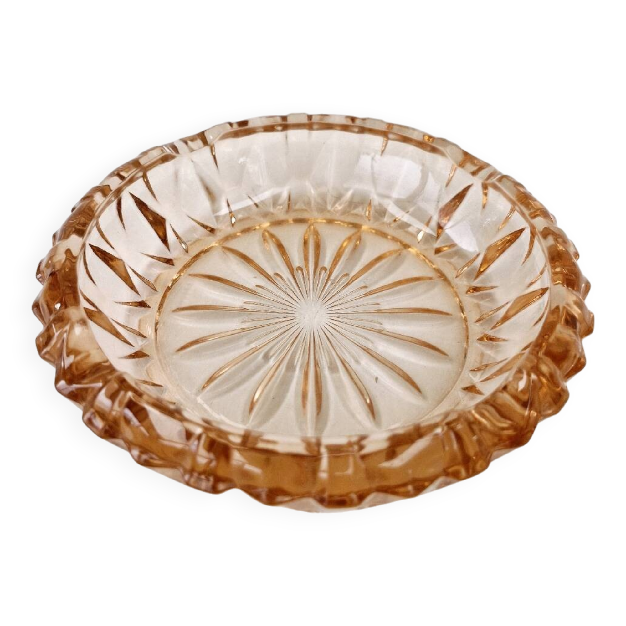 Vintage Luminarc Empty Pocket Ashtray In Rosaline Pink Chiseled Glass