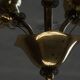 Paavo Tynell for Idman OY, 3-arm chandelier in brass and glass, mid-century, 1940s.