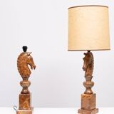 Large Horse Head Chess Knights Lamp in Carved Alabaster, taly, 1960s, Set of 2