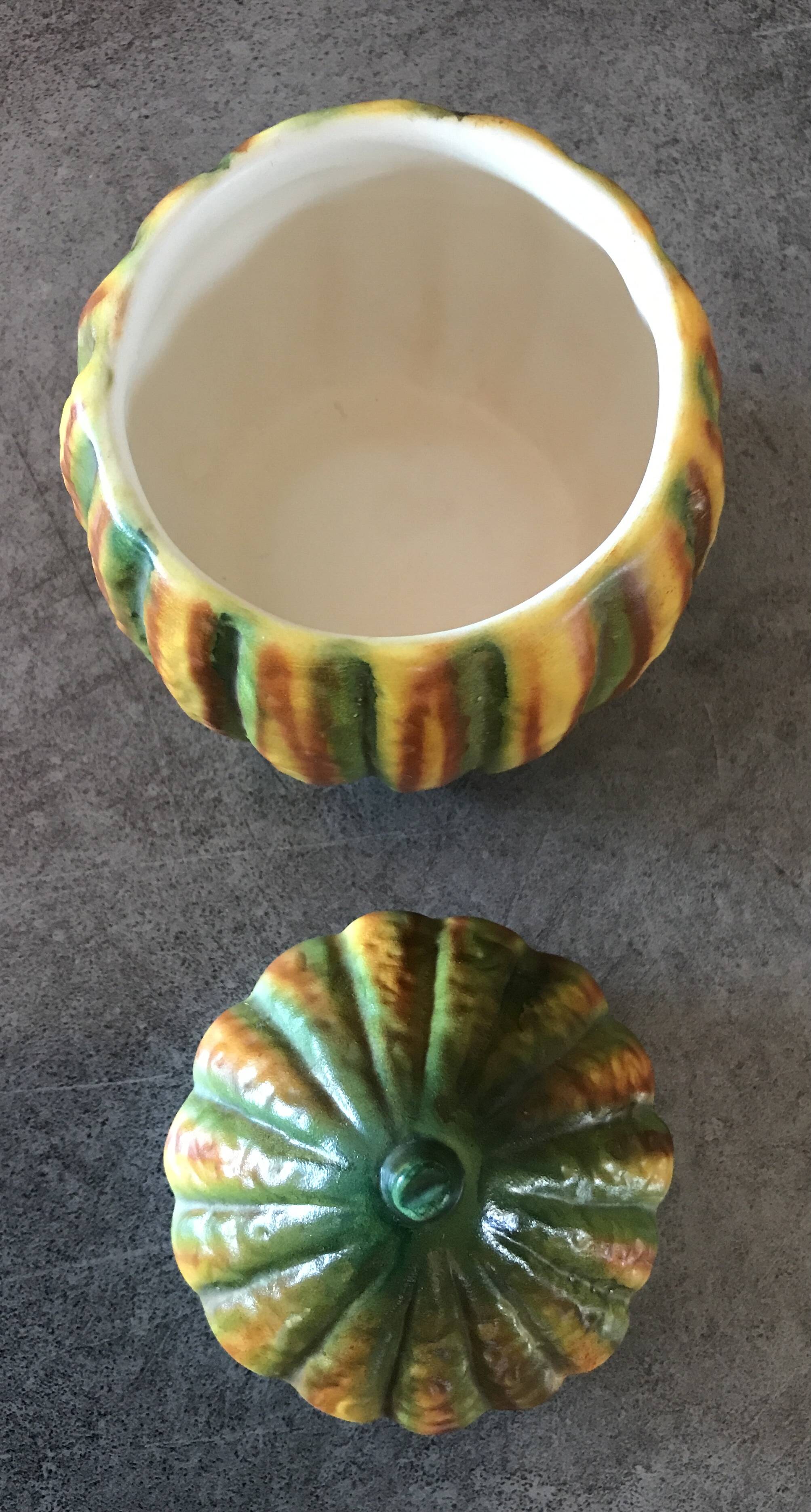 Vintage ceramic sugar bowl by Barettoni Nove, melon shape, Italy