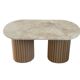 Table basse ovale en travertin et bois cannelé brut