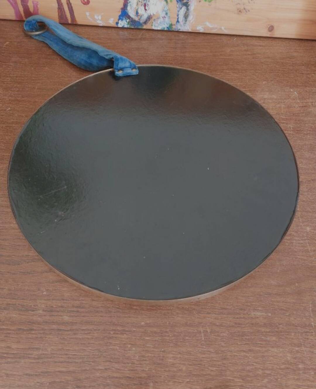 Vintage round mirror - Blue and gold velvet