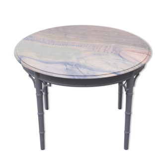 Chinese Chippendale Marble Top Dining Table, 1970s