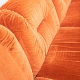 Orange chenille sofas, two and three seats, set of 2, 1970s