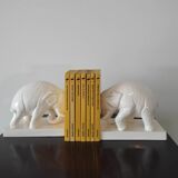 Book endpiece "elephants" in white ceramic