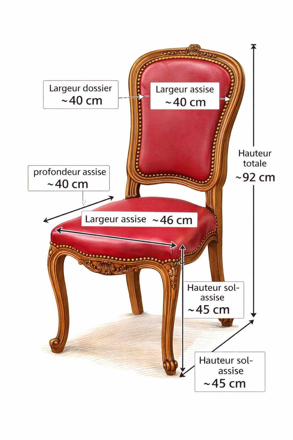 Set of Louis XV Cabriolet Chairs – Carved Wood & Bordeaux Leather