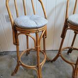 Paire de tabouret de bar en bambou 70's
