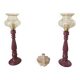 Lampes à poser vintage – Pieds bois repeints mauve brillant + globes a