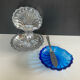 Vintage shell butter dish in stainless steel and blue glass