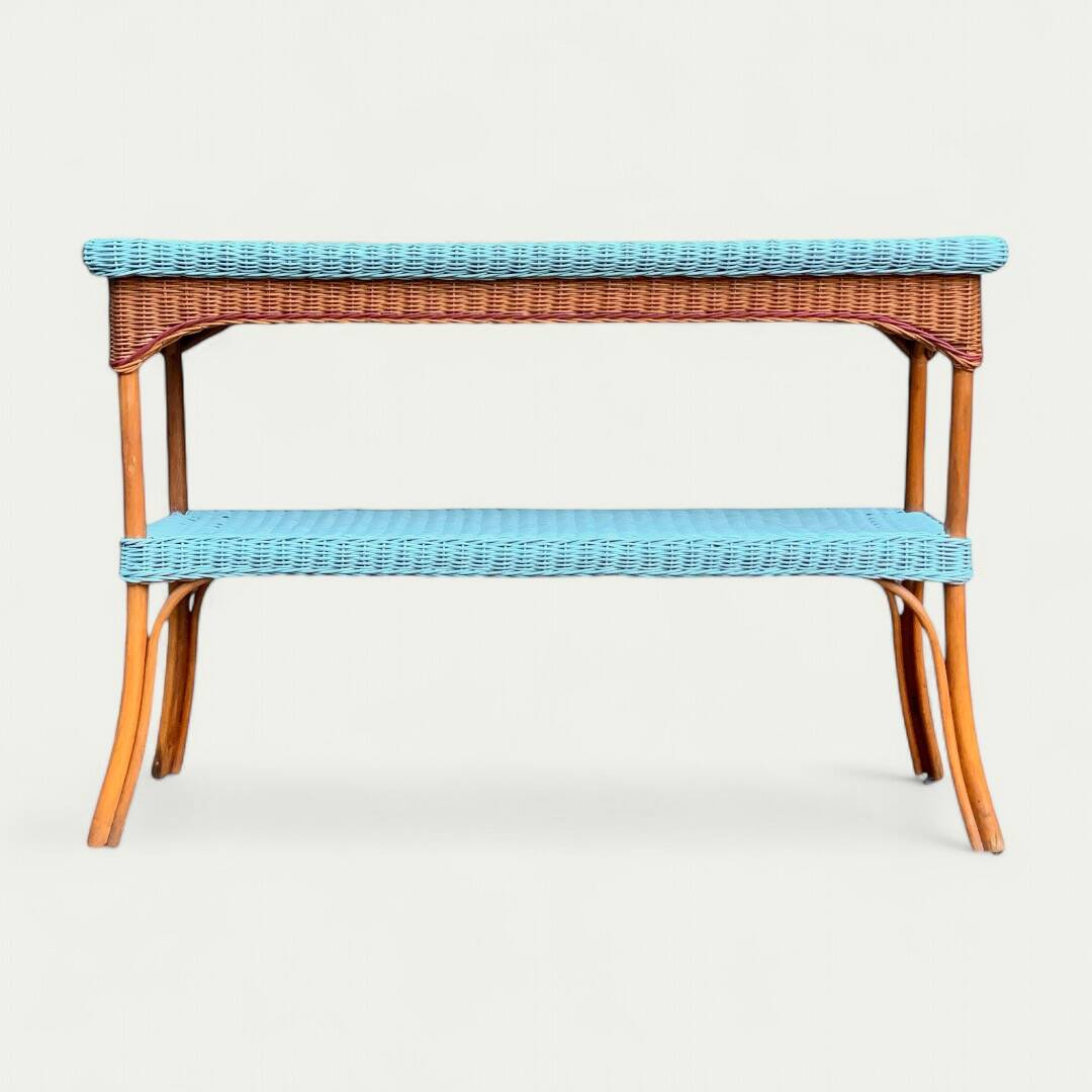 Vintage woven rattan and wicker console