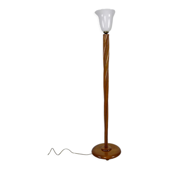 Lampadaire Art Deco hélicoïdal avec opaline, France, circa 1930