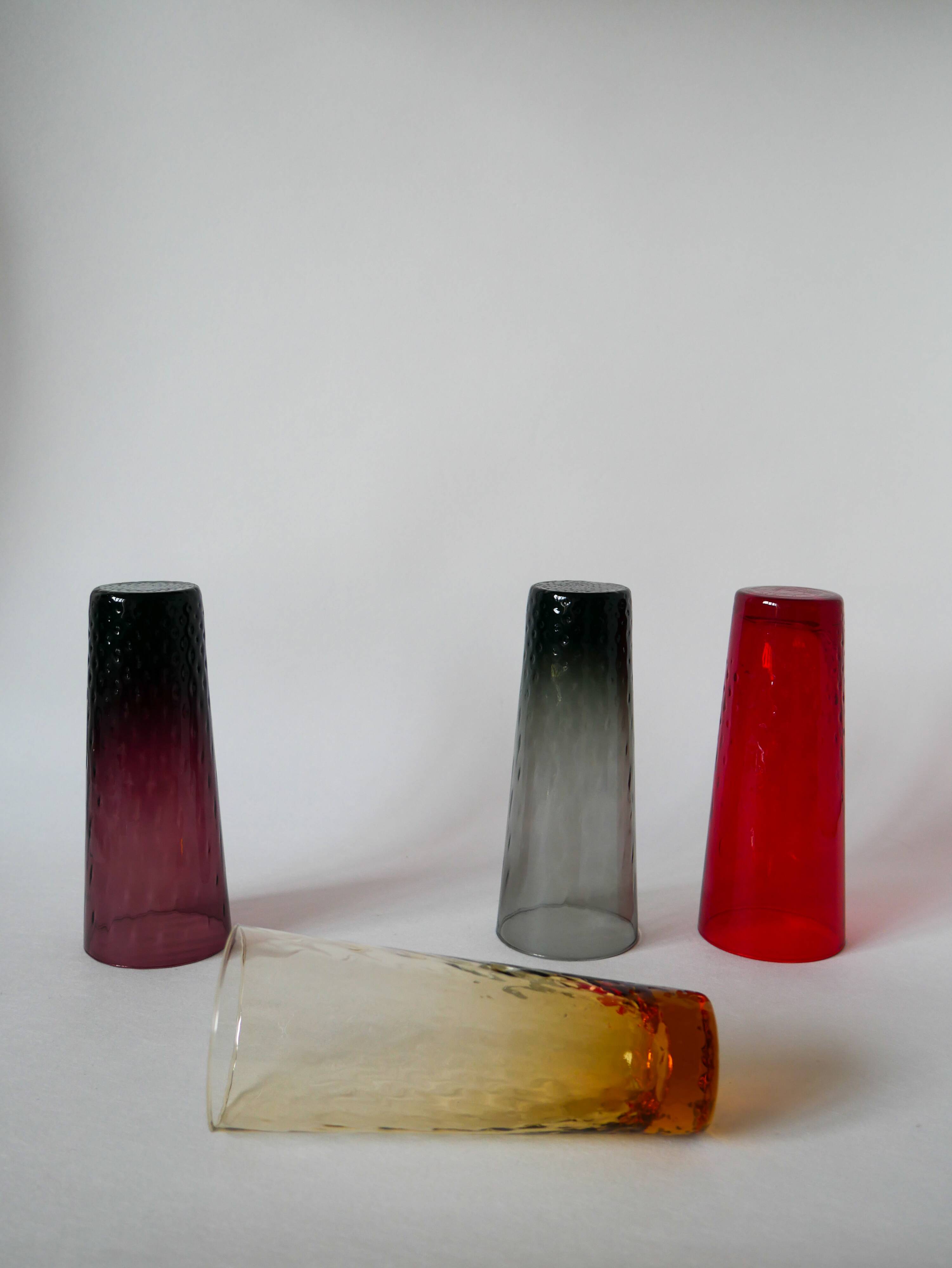 lot de 4 verres Long Drink colorés et texturés Design 1970