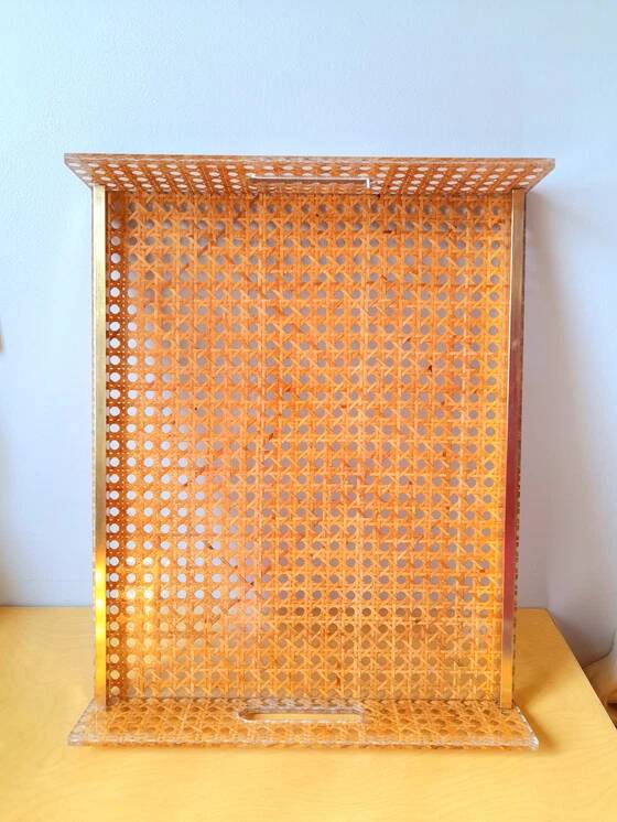 Cane and lucite tray, Alpac 1980
